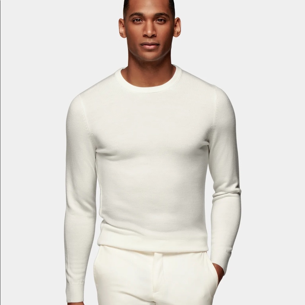 Off-white Merino Wool Crewneck Sweater - Suitsupply
